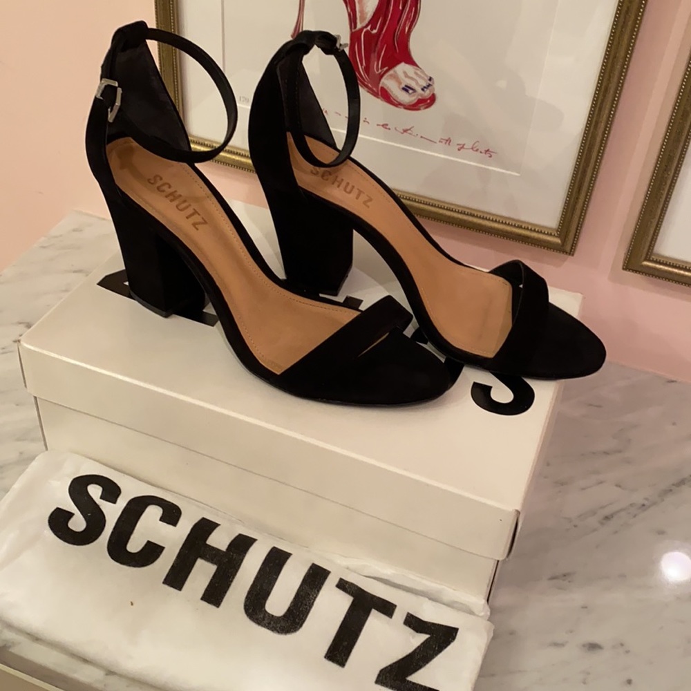 Schutz black suede block heel. - Picture 5 of 5